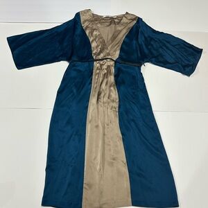 Elegant Teal and Beige 100% Silk Dress